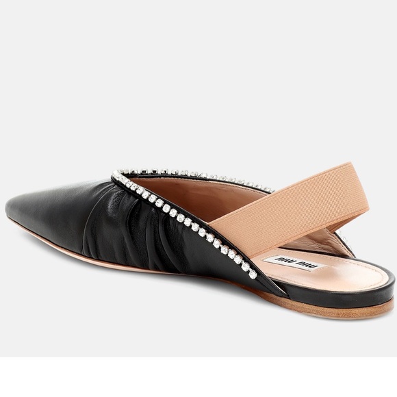 Miu Miu crystal embellished leather slingback ballet flats pointy Authentic 7.5 - Picture 3 of 14